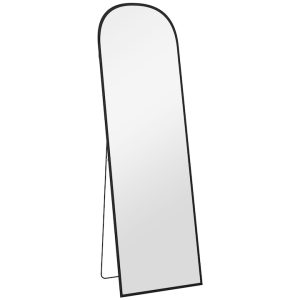 HOMCOM Oglinda de podea si perete moderna din aliaj de aluminiu cu suport pliabil, 50x161, 5cm, negru