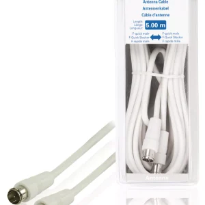 Cablu antena F tata fara filetare - F tata fara filetare alb 5m VALUELINE