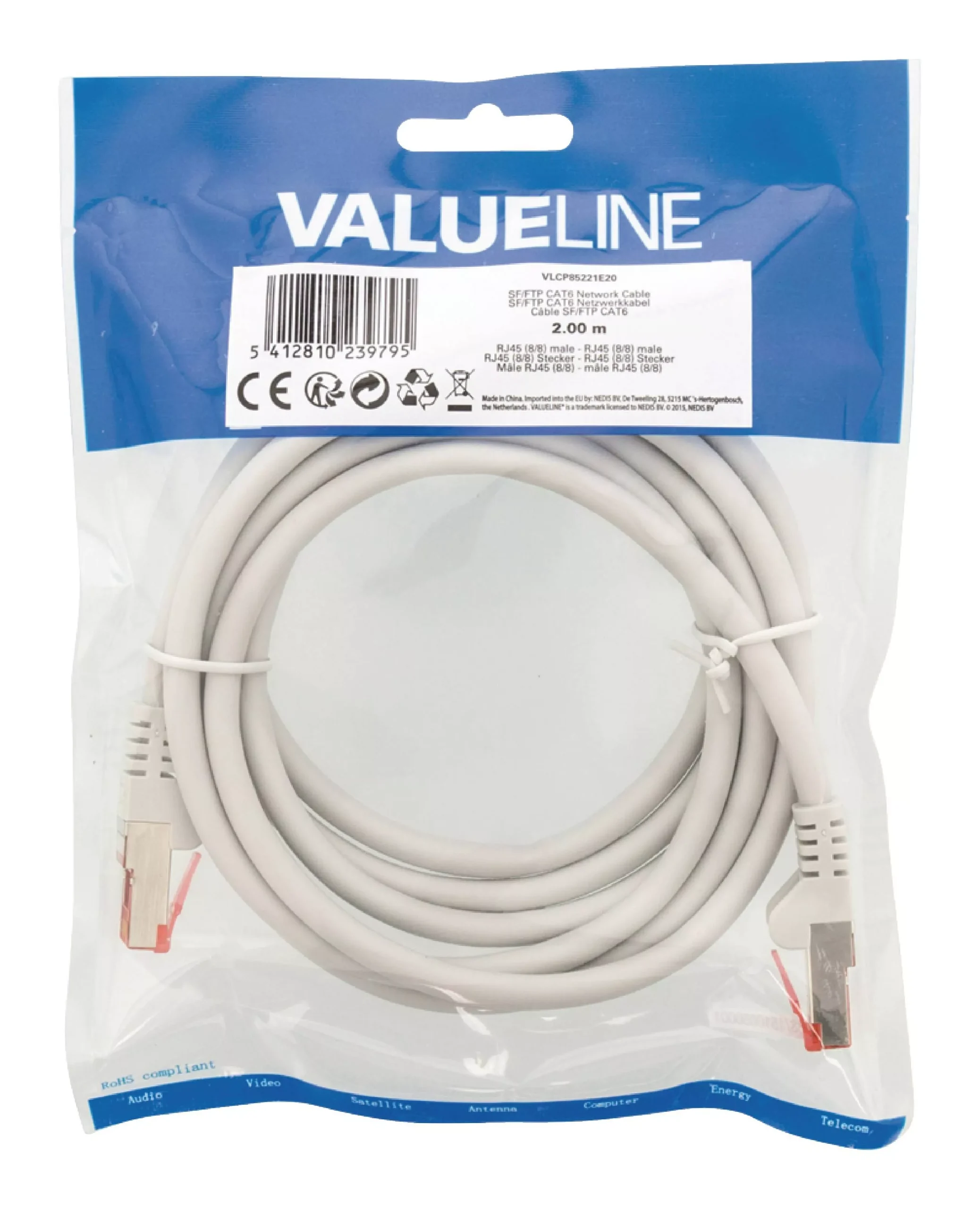 Cablu CAT6 SFTP Network Cable RJ45 8P8C tata - RJ45 8P8C tata 2m gri VALUELINE - imagine 3