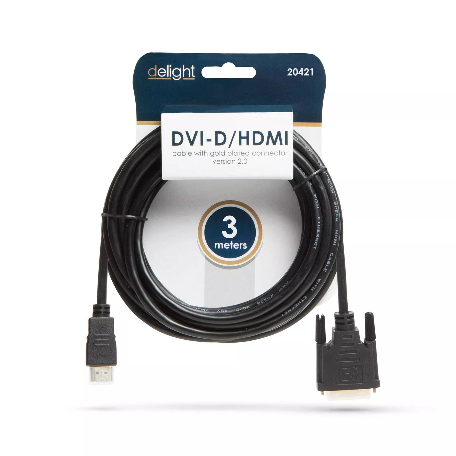 Cablu DVI-D 24+1 la HDMI 3m 10.2Gbps 2.0v aurit Delight - imagine 3