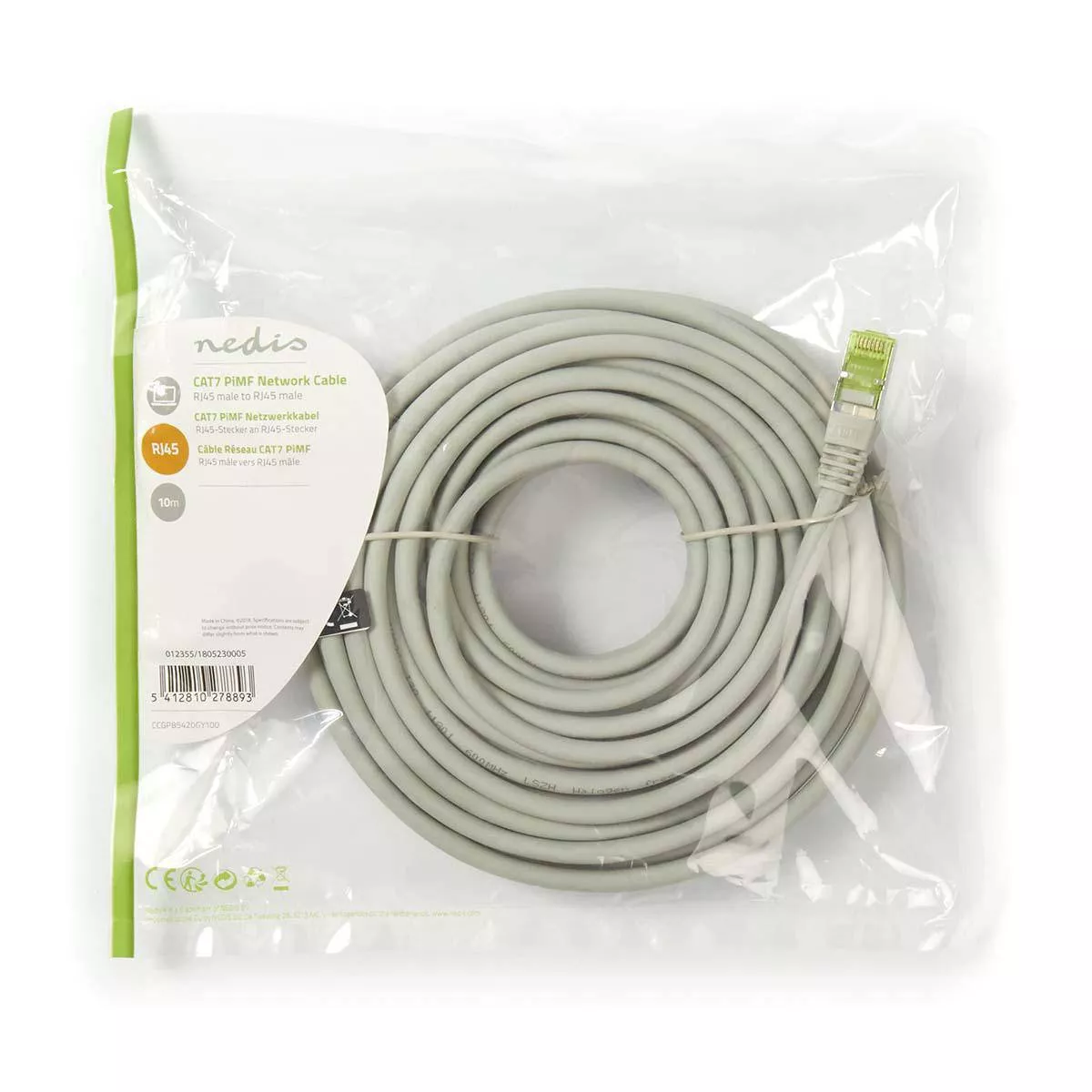 Cablu PiMF Cat7 RJ45 tata - RJ45 tata 10m gri Nedis - imagine 4