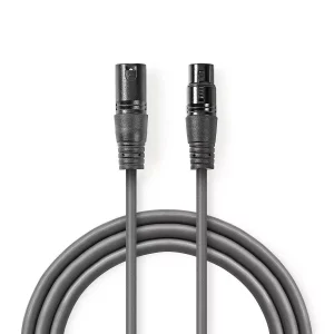 Cablu XLR stereo Nedis XLR 3 pini tata - XLR 3 pini mama 5m gri