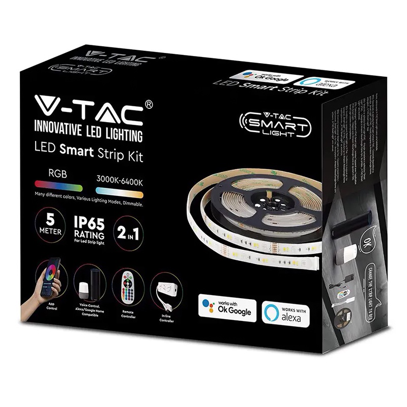 Kit banda LED SMART SMD5050 54LED/m 4W/m 230lm/m RGB+WW+DW+CW 12V IP65 5M V-TAC - imagine 6
