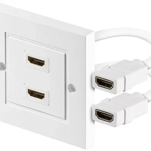 Priza de perete 2x HDMI ecranat alb Goobay